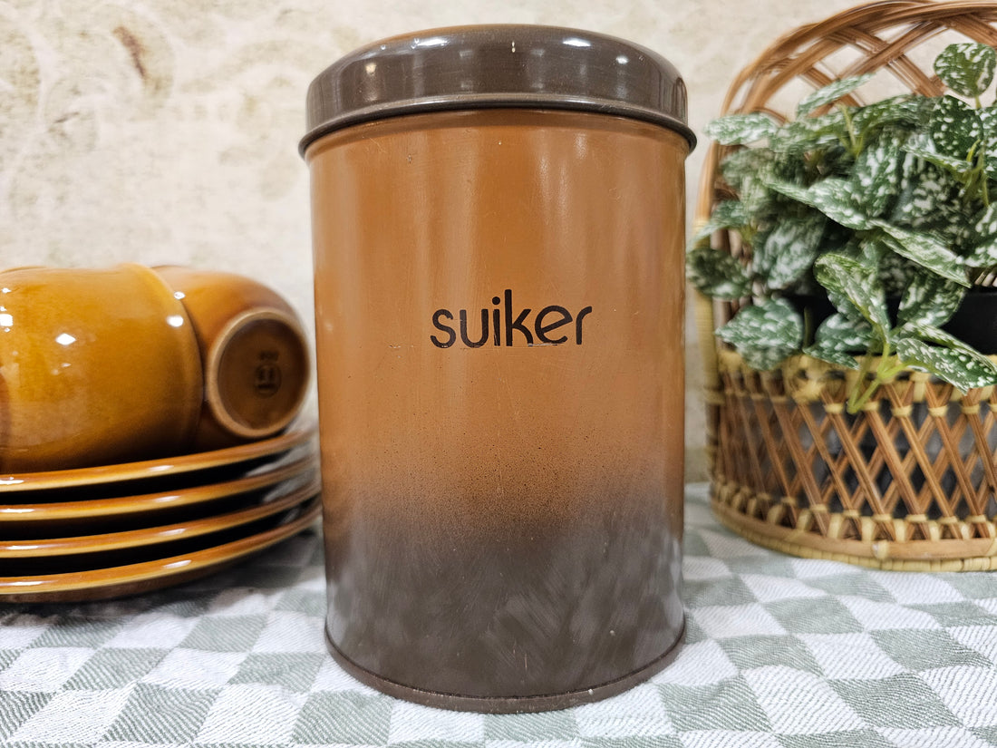 Vintage Brabantia shadow brown blik "suiker"