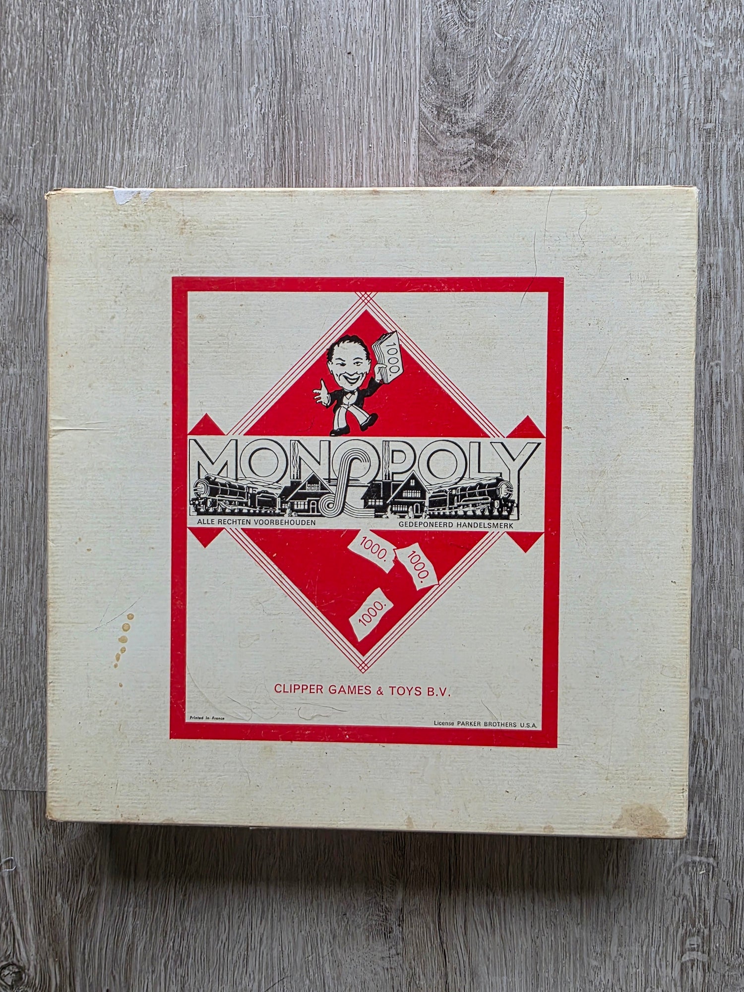 Vintage Monopoly bordspel van Clipper met originele doos en complete spelinhoud.