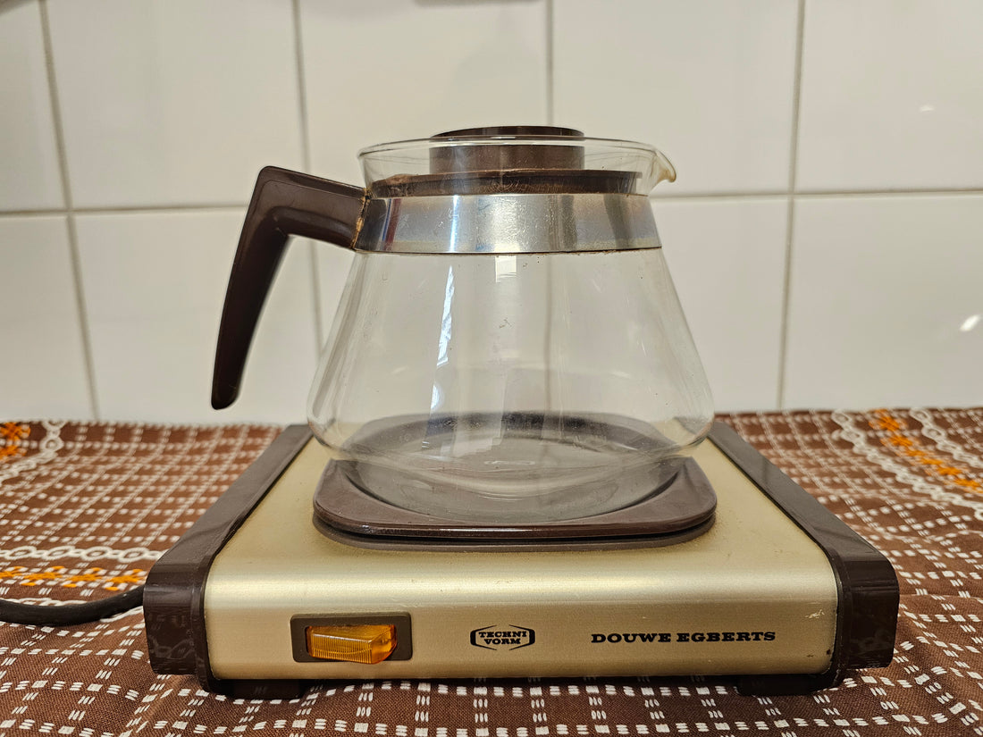 Vintage Douwe Egberts Technivorm warmhoudplaatje goudkleurig