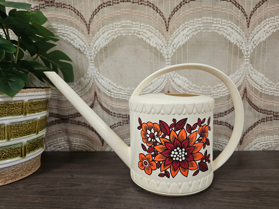 Vintage Emsa gieter van kunststof met bloemendecor