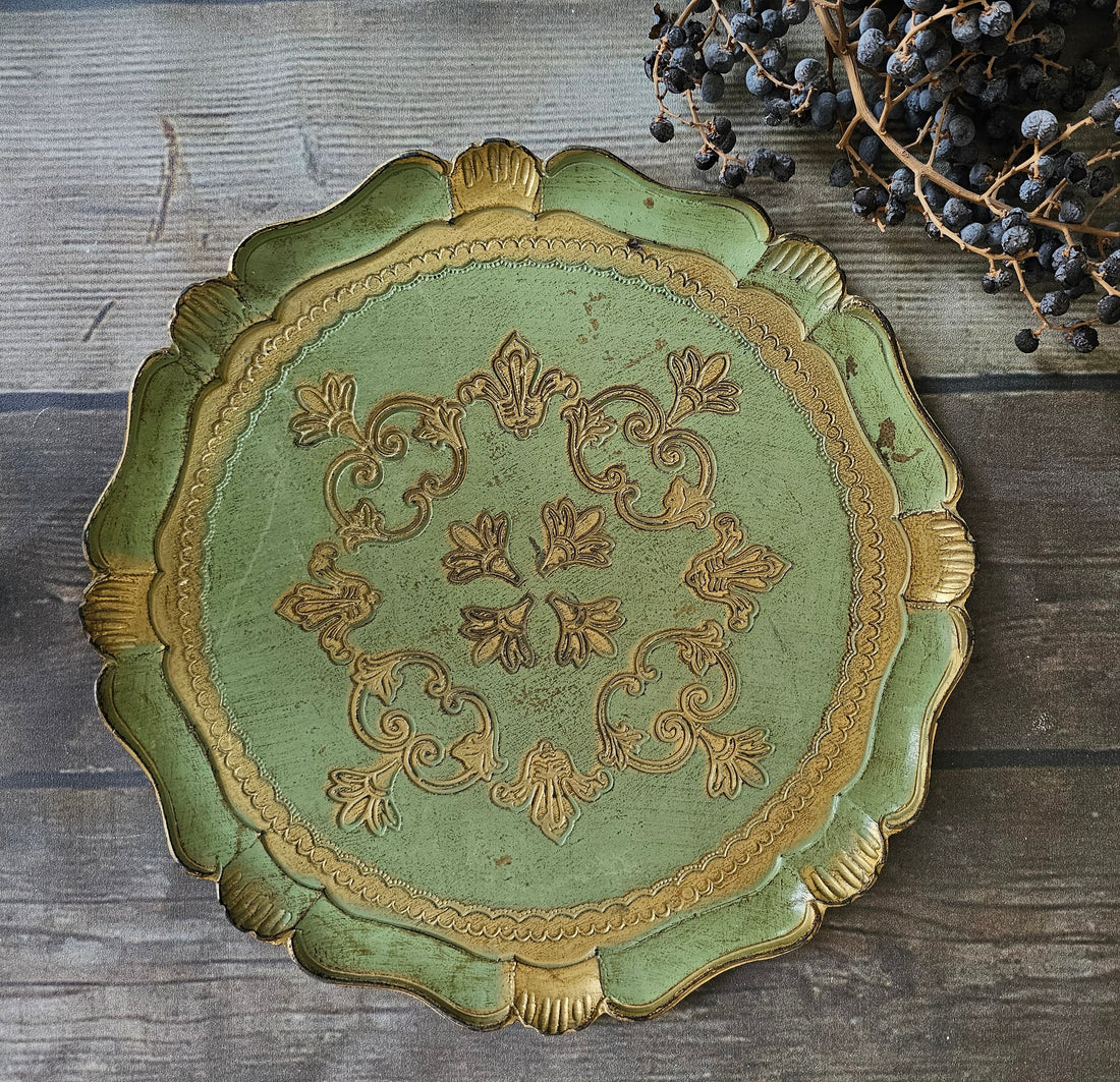 Vintage Florentijns dienblad goud groen