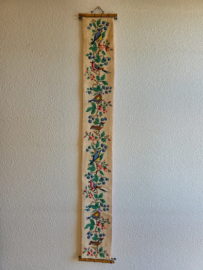 Geborduurd schellekoord vogels wanddecoratie