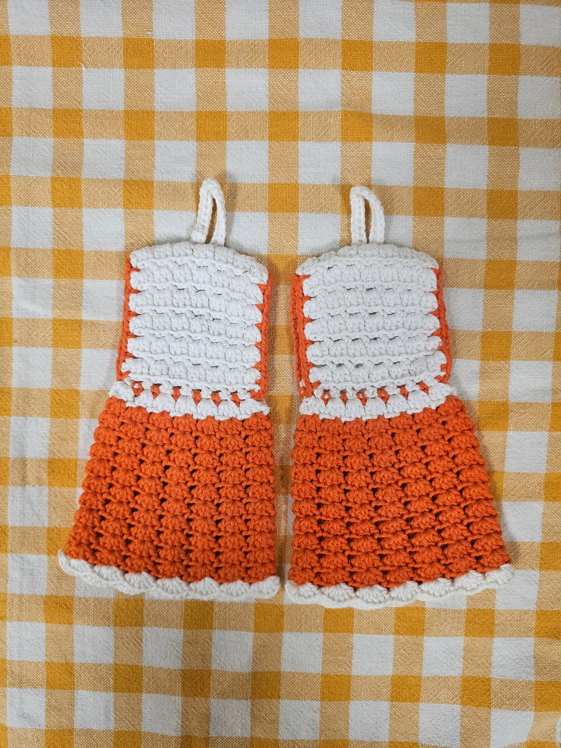 Gehaakte vintage pannenlappen &quot;jurk&quot;