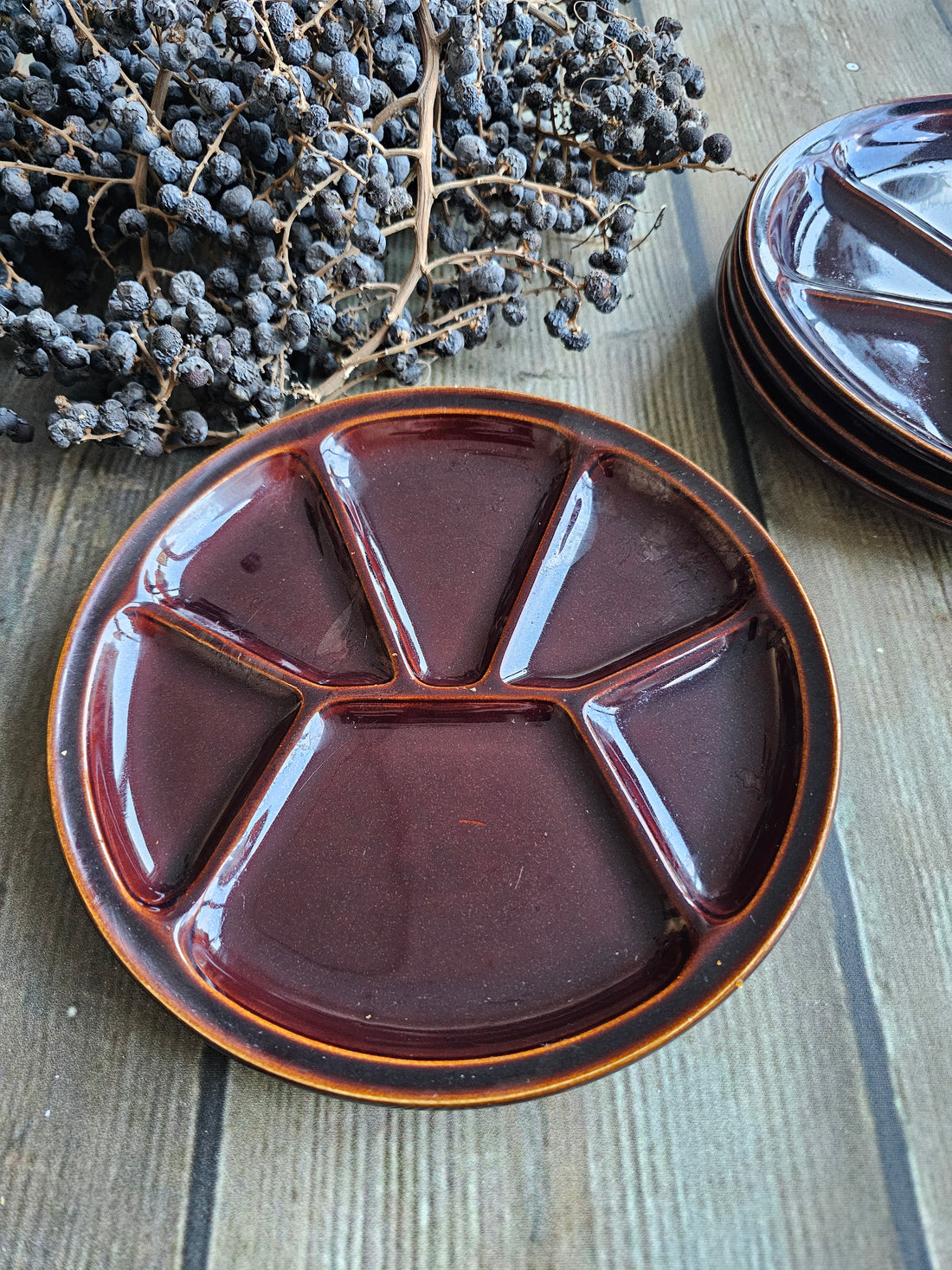 Vintage bruine fondueborden Gien France