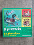 Hema vintage puzzeldoos met drie puzzels van 36 stukjes, groene doos