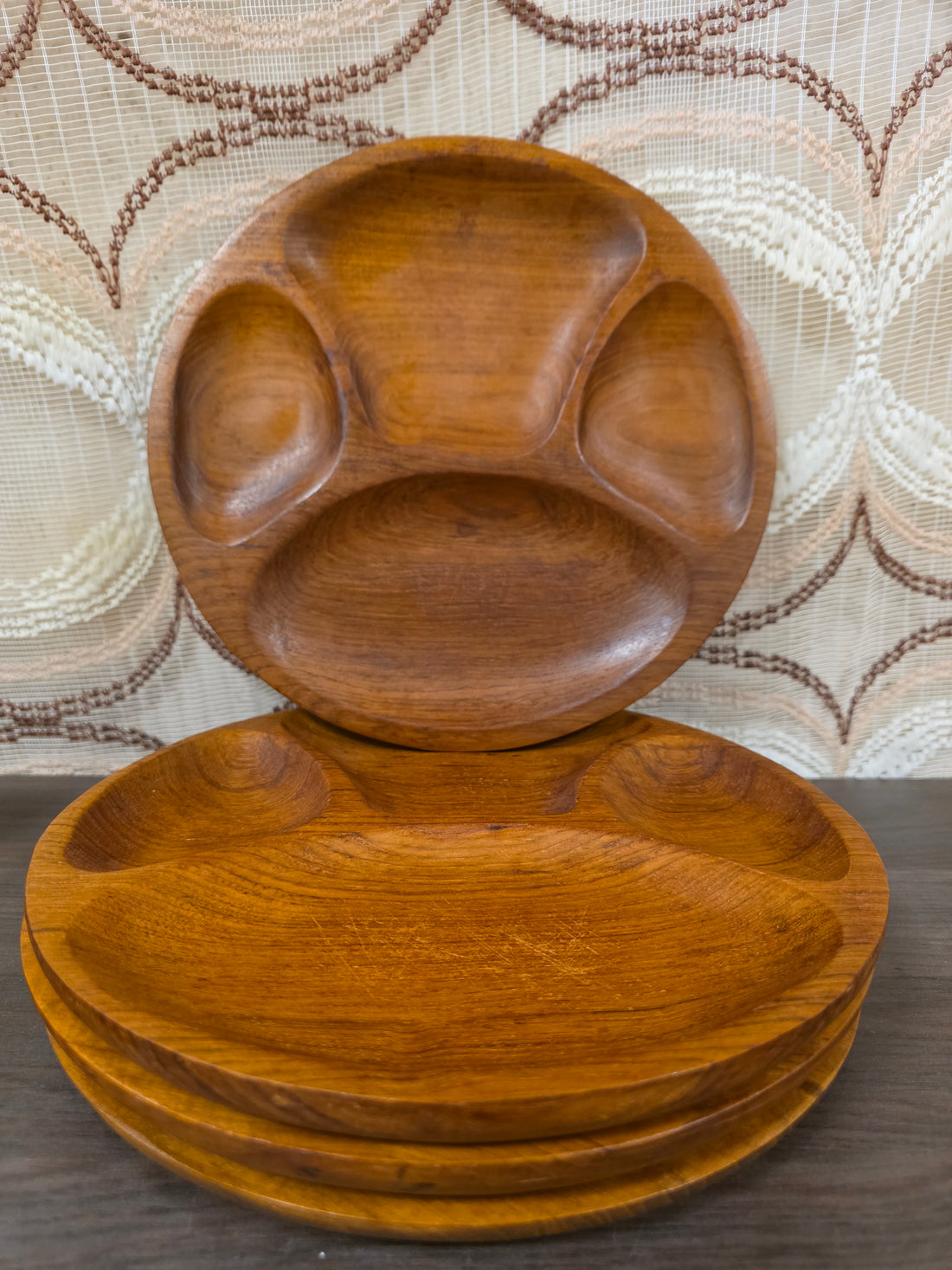 Houten serveerschalen met vakverdeling set van vier