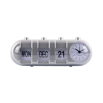 Karlsson buiskalender flip zilver – retro wekker met datum