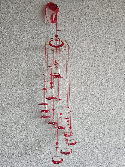 Kerst windgong met glazen belletjes en rood-witte details