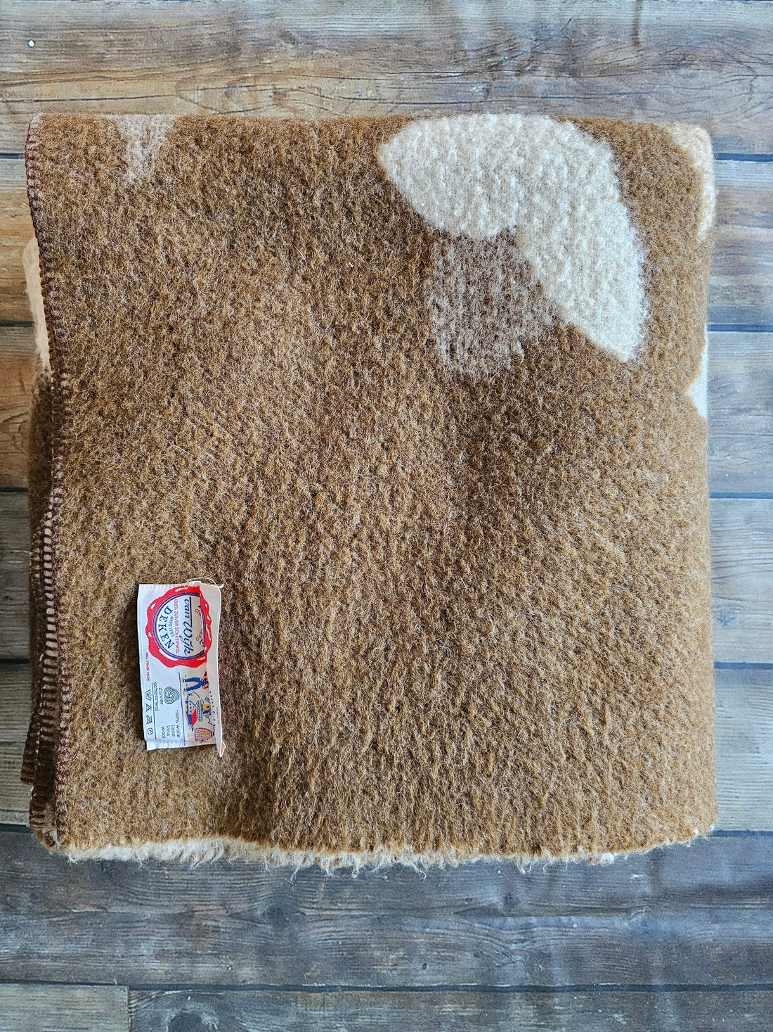 Leidse van Wijk wollen deken bruin beige bloemen