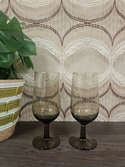 Set van twee Luminarc France rookglas glazen in tulpvorm, 17 cm hoog