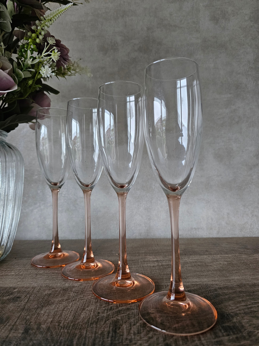 Vintage Luminarc rose champagne glazen