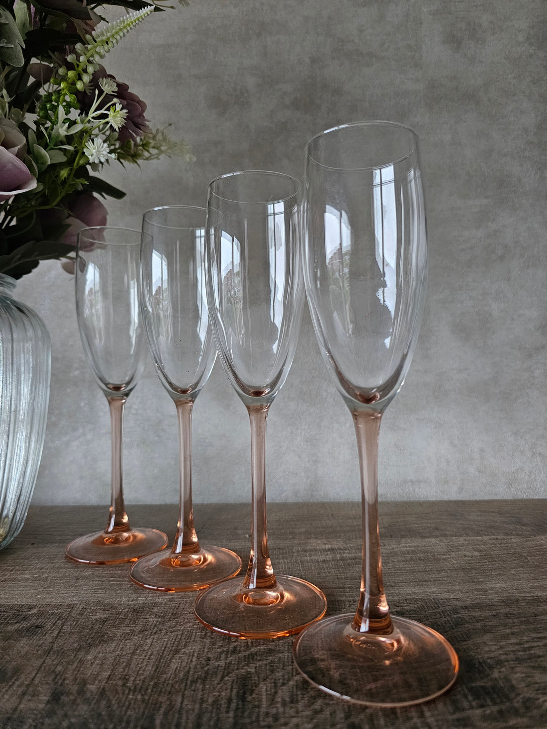 Vintage Luminarc rose champagne glazen 