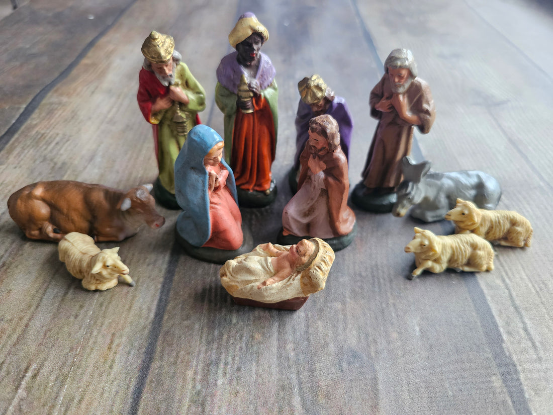 Vintage set kerstfiguren van Marolin uit de jaren 60