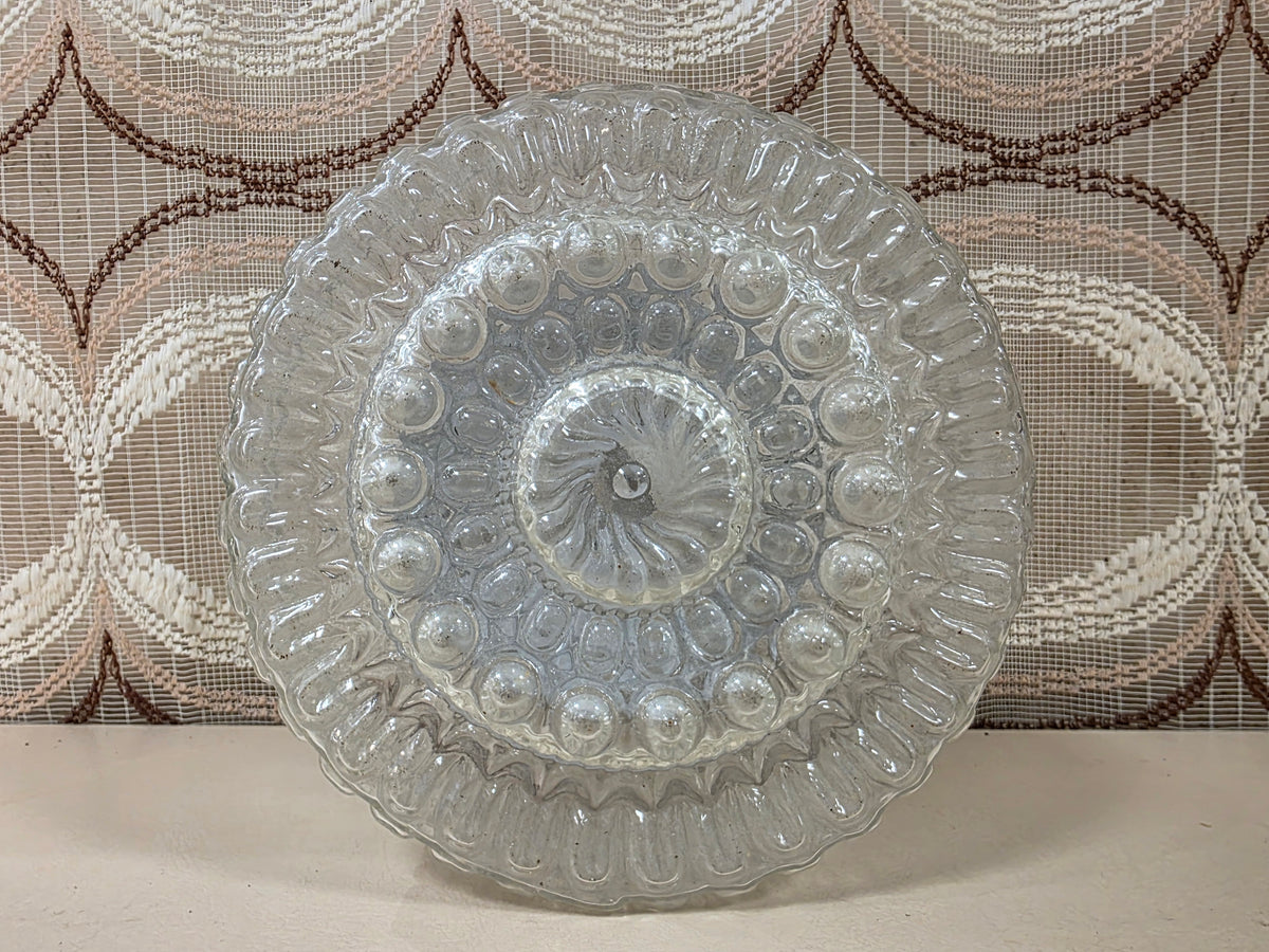 Vintage Massive glazen plafondlamp van helder reliëfglas met ronde patronen