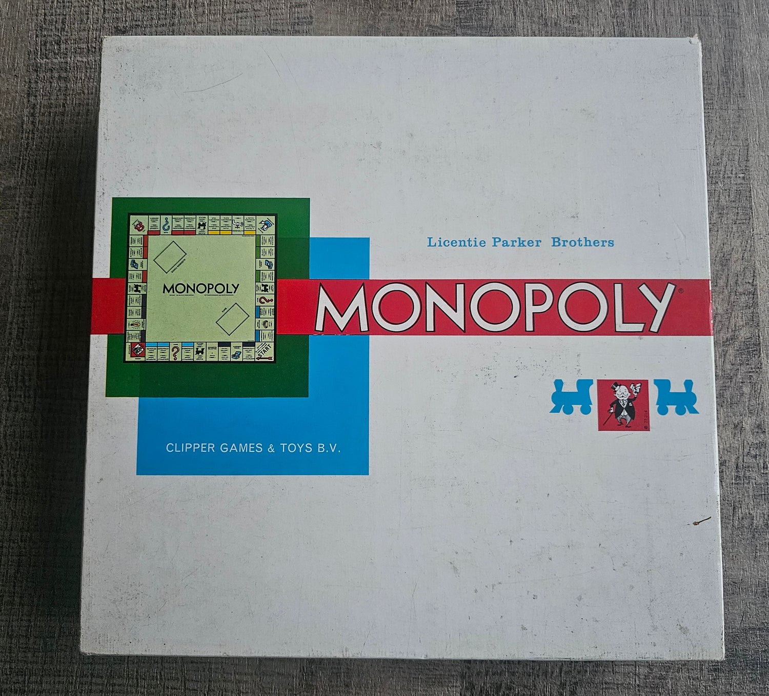 Monopoly oude versie van Clipper in witte doos, klassiek bordspel