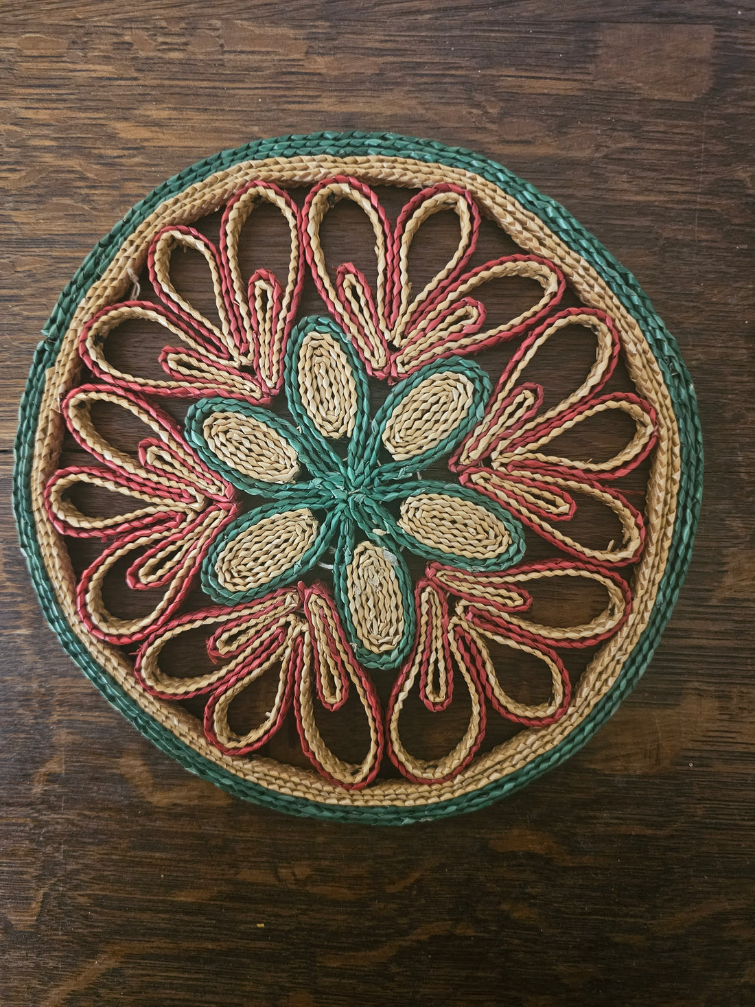 Raffia ronde onderzetter bloem