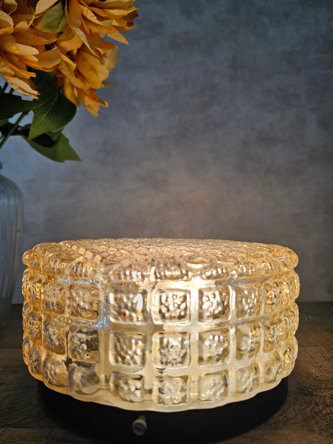 Jaren 60 Ronde glazen plafondlamp plafonnière