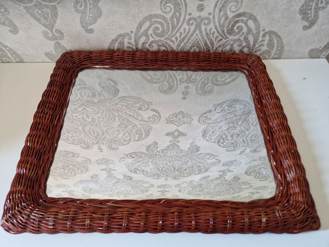 Vintage rotan boho rieten spiegel