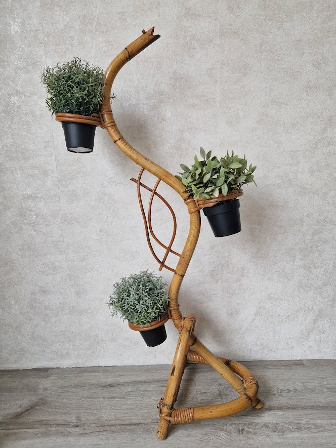 Vintage rotan plantenstandaard slang