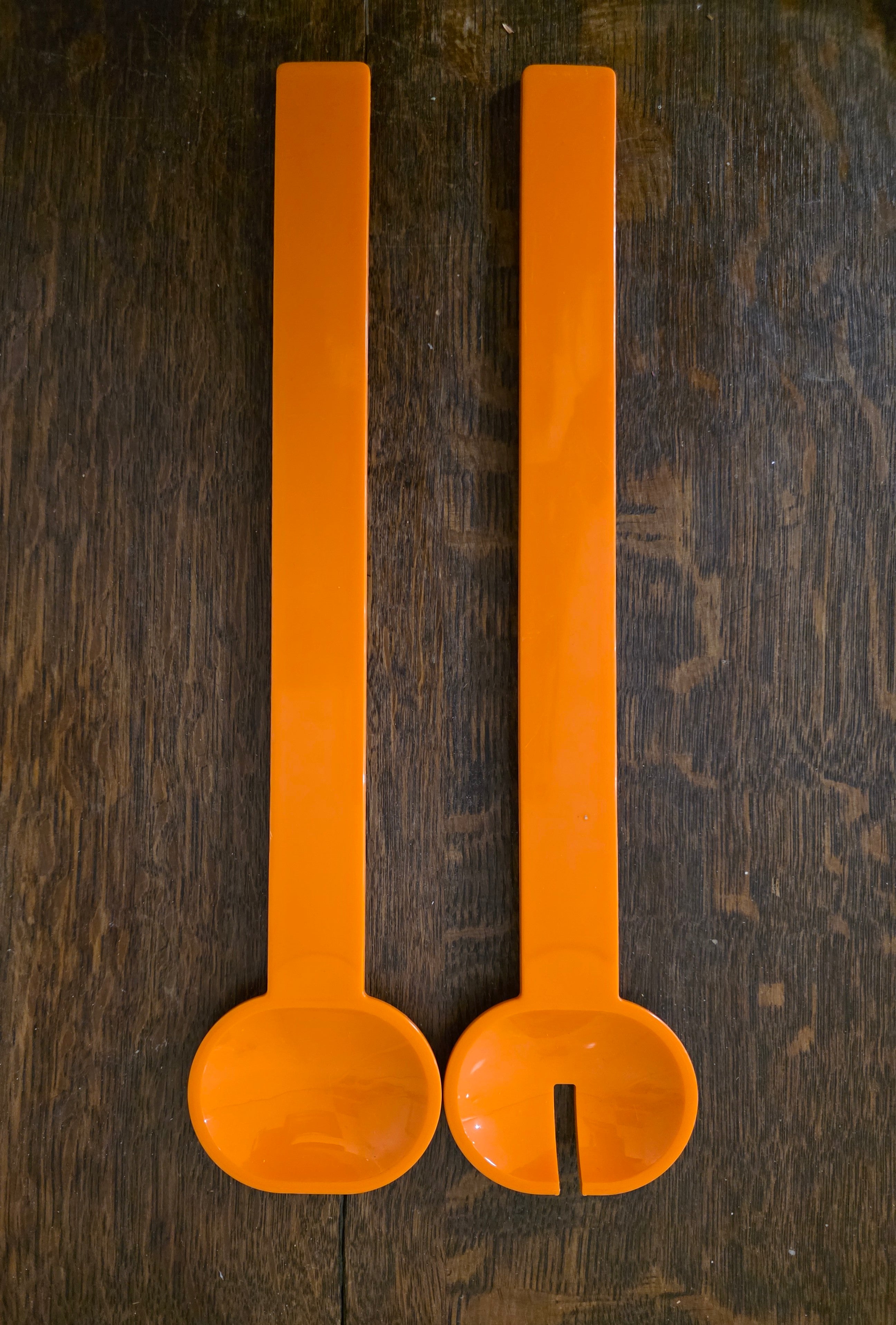Oranje kunststof sla couvert set van 2 made in Sweden vintage