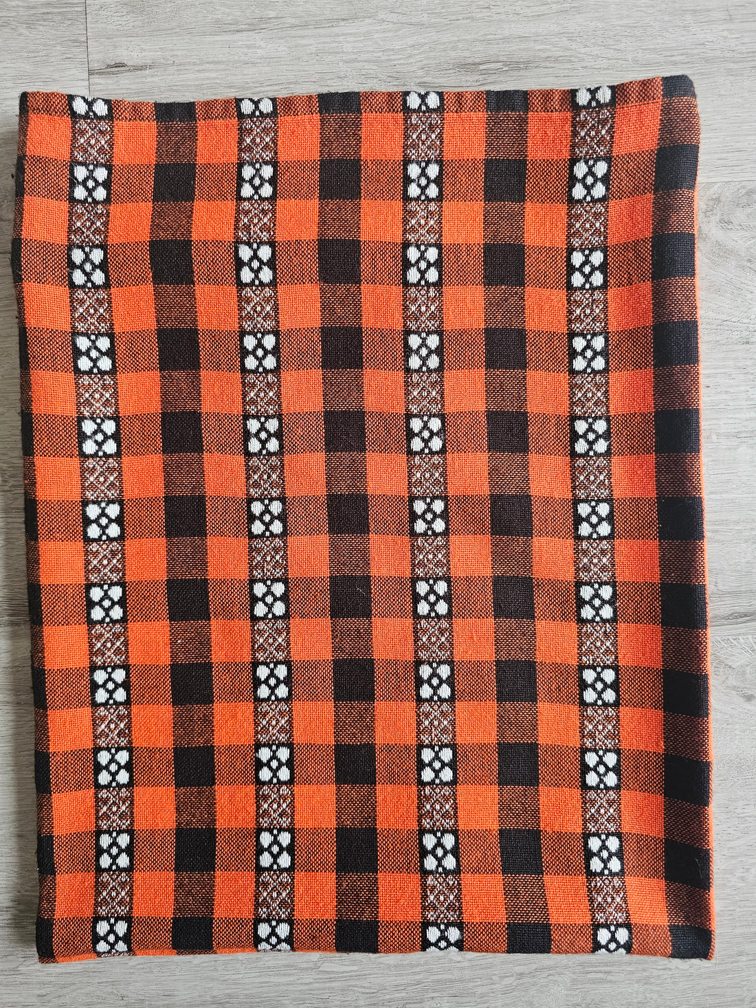 Vintage tafelkleed jaren 60 met oranje ruit, 130 x 81 cm