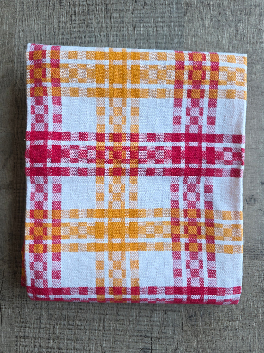 Vintage katoenen theedoek met rood oranje ruitpatroon 61 x 61 cm