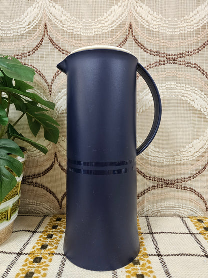 Vintage Tupperware thermoskan donkerblauw met wit