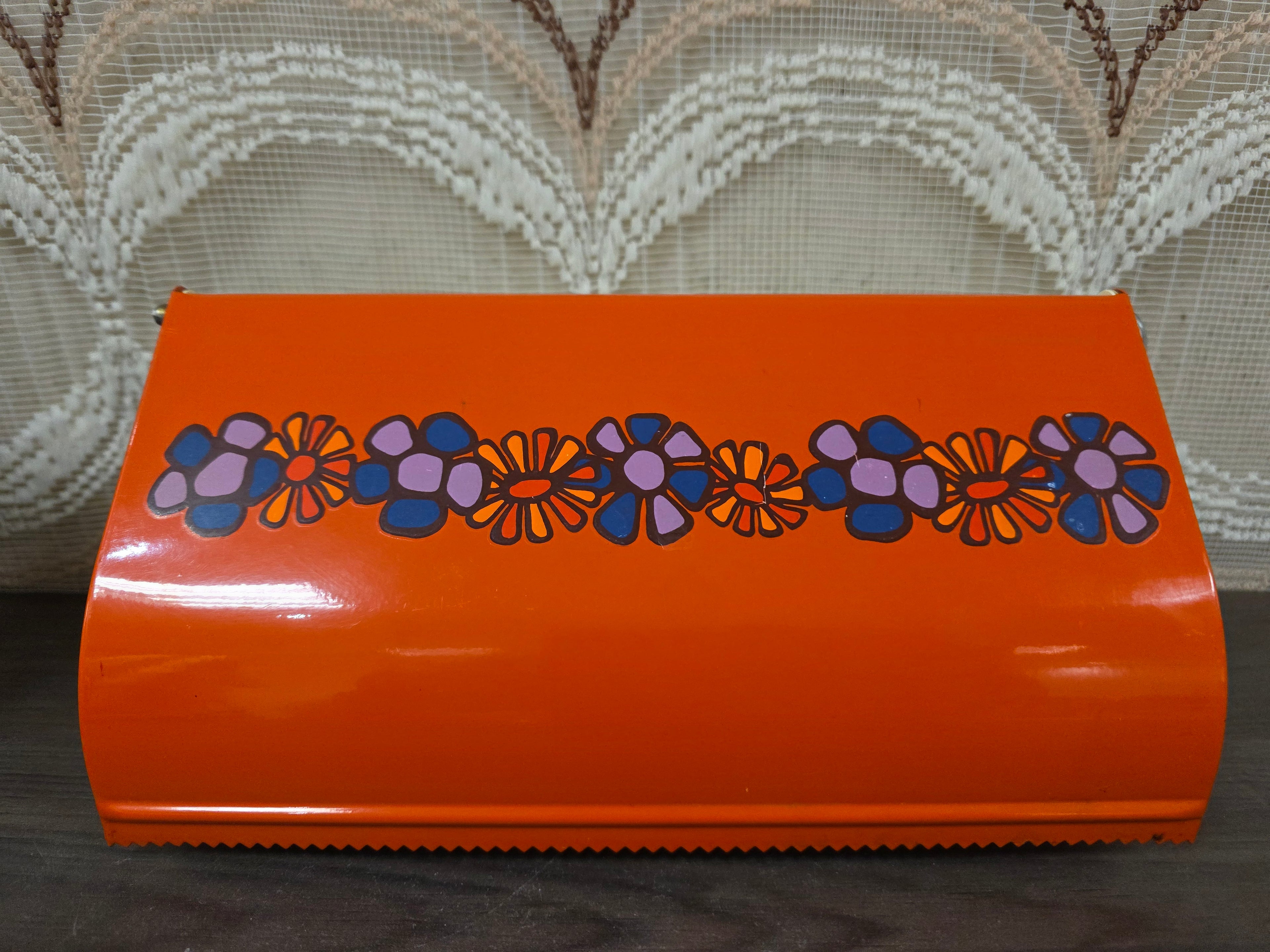 Vintage Brabantia Diane keukenrolhouder wand oranje bloemen jaren 70
