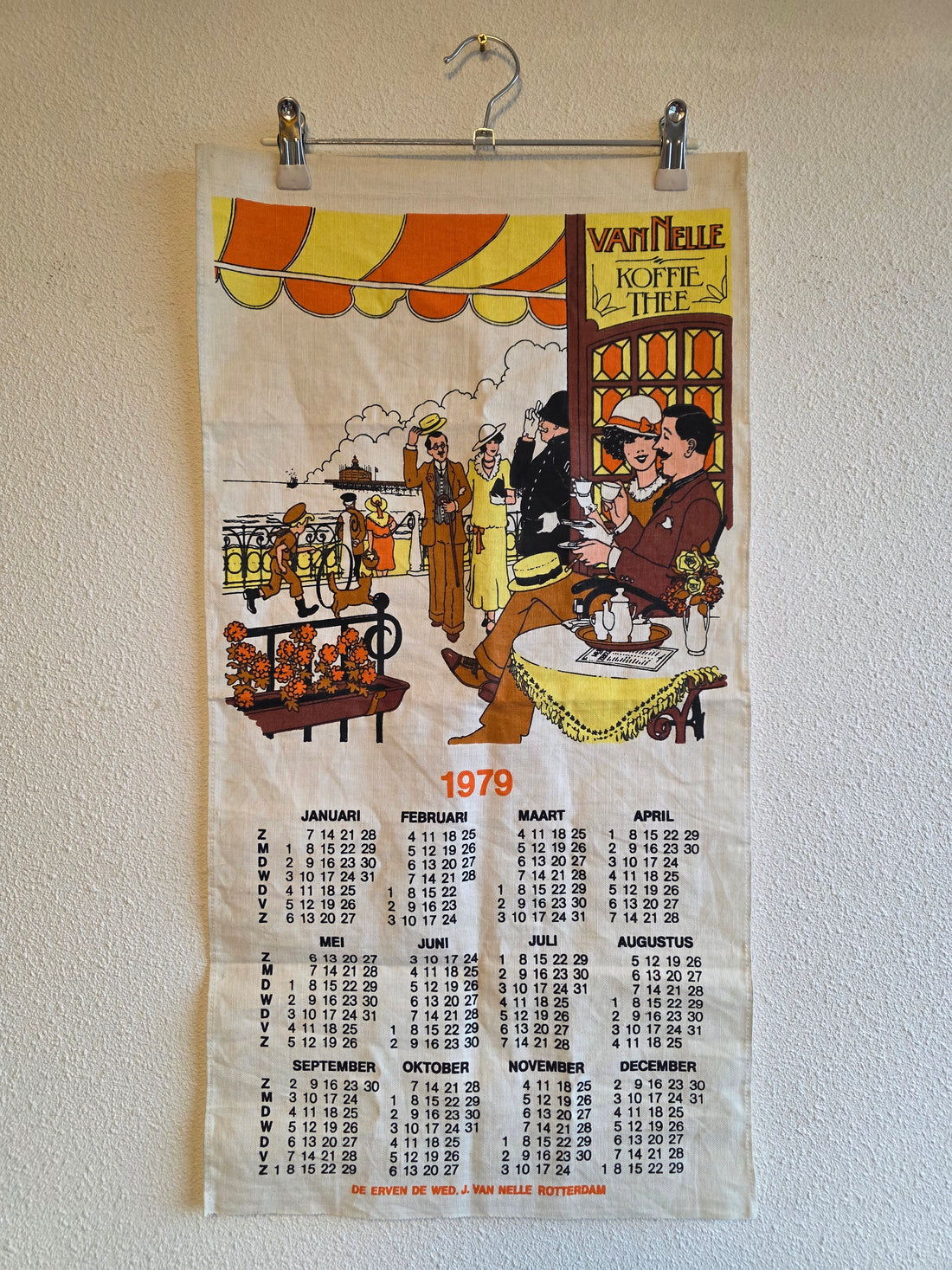 Vintage Van Nelle stoffen kalender 1979 theedoek
