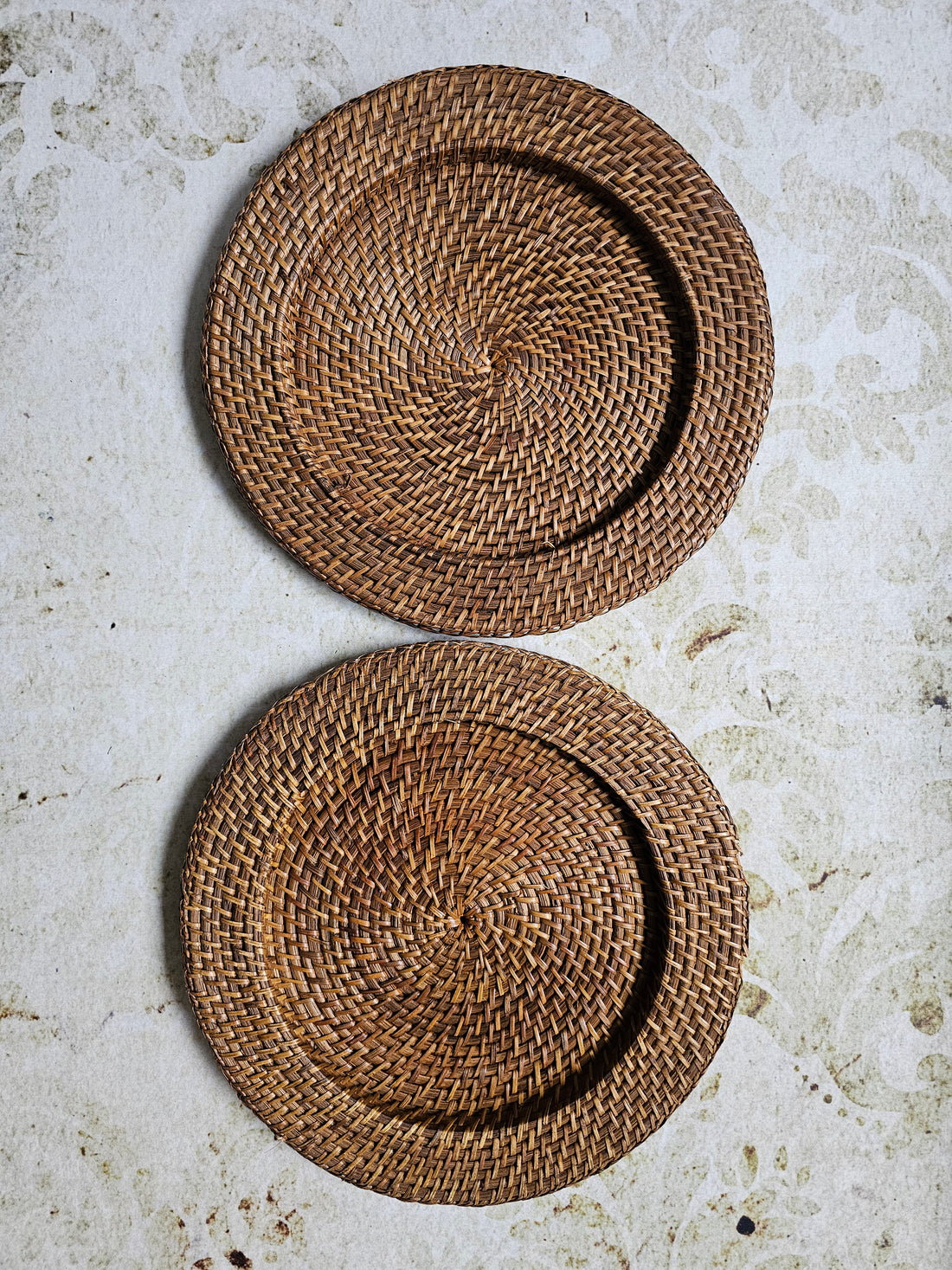 Vintage birma rieten borden onderzetter set van 2 stuks