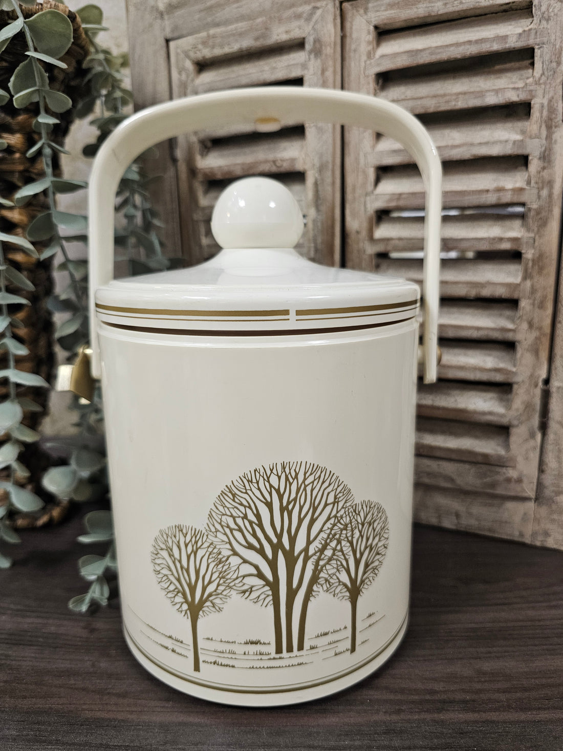Vintage ijs-emmer cremewit met goudkleurige bomen