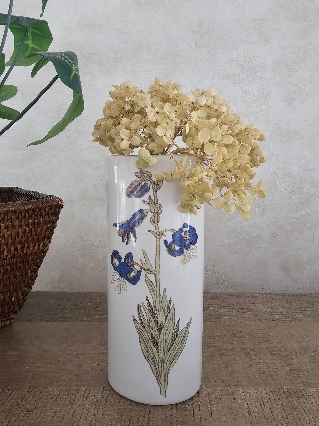 Vintage radiatorbakje luchtbevochtiger blauwe bloemen