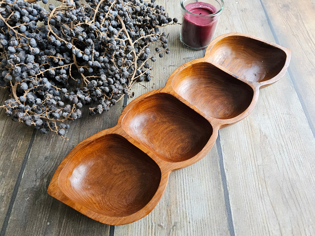 Vintage teakhouten snackschaal