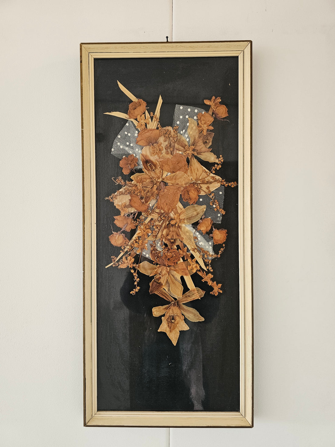 Vintage wanddecoratie ingelijste droogbloemen