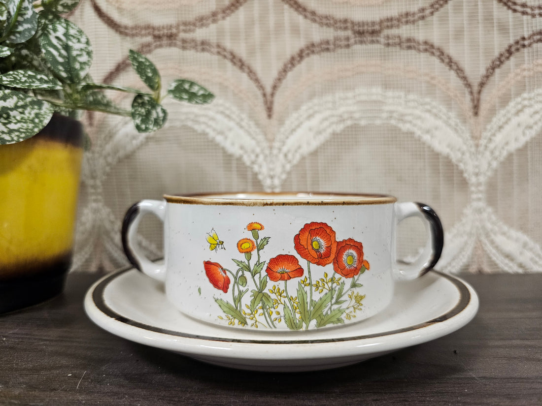 Wildflower soepkom met schotel klaprozen