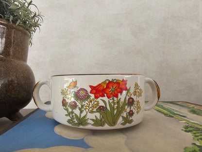 vintage servies wildflower soepkom met rode en paarse bloemen