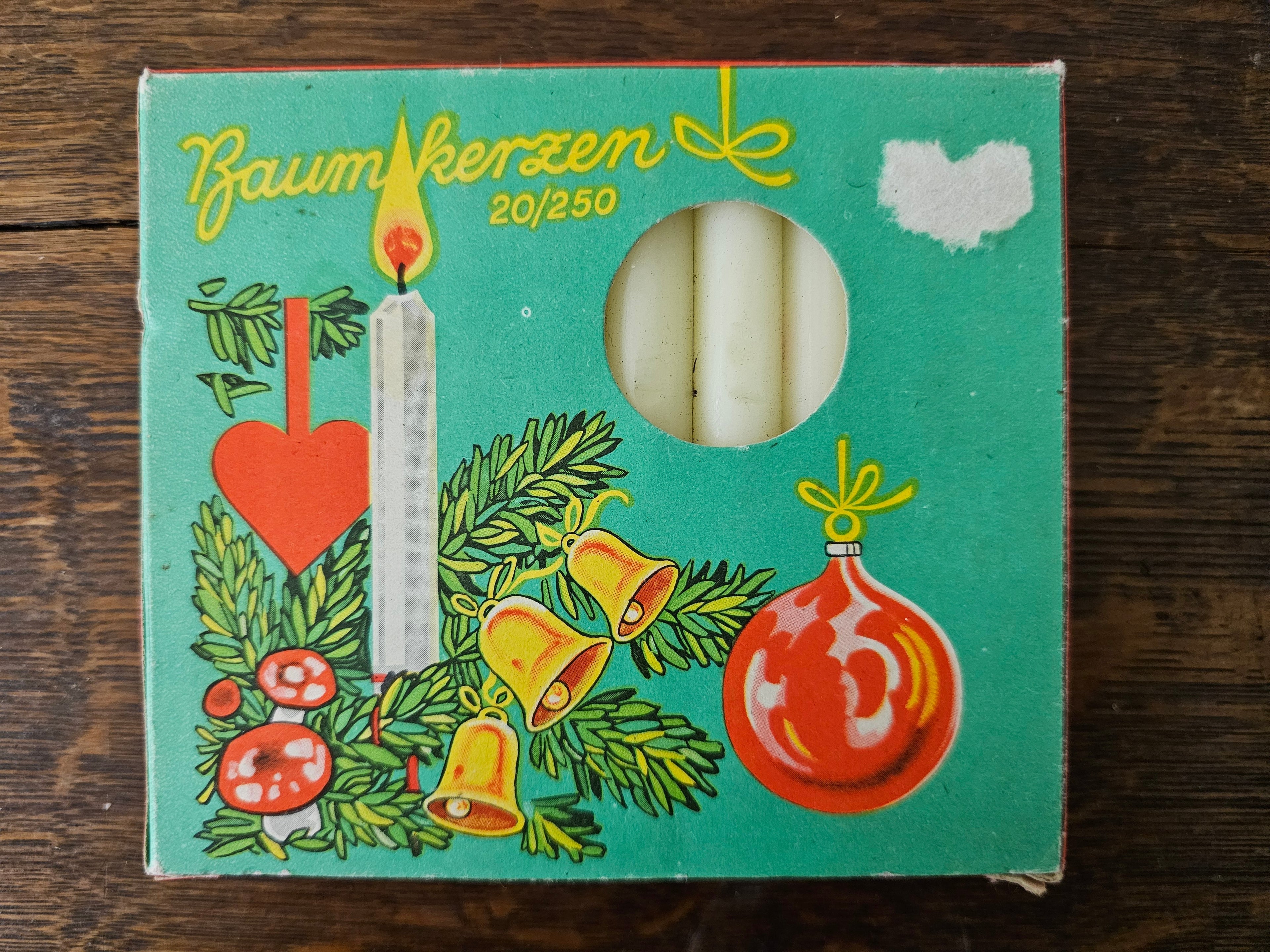 Vintage witte kerstboomkaarsje in originele verpakking – vintage kerstdecoratie