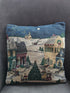 Gobelin vintage kussenhoes met rits besneeuwd kerstdorp