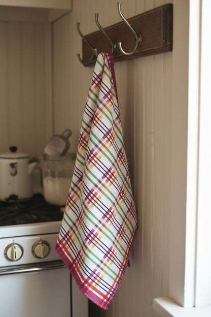 Vintage theedoek DDDDD geruit katoen 65x65