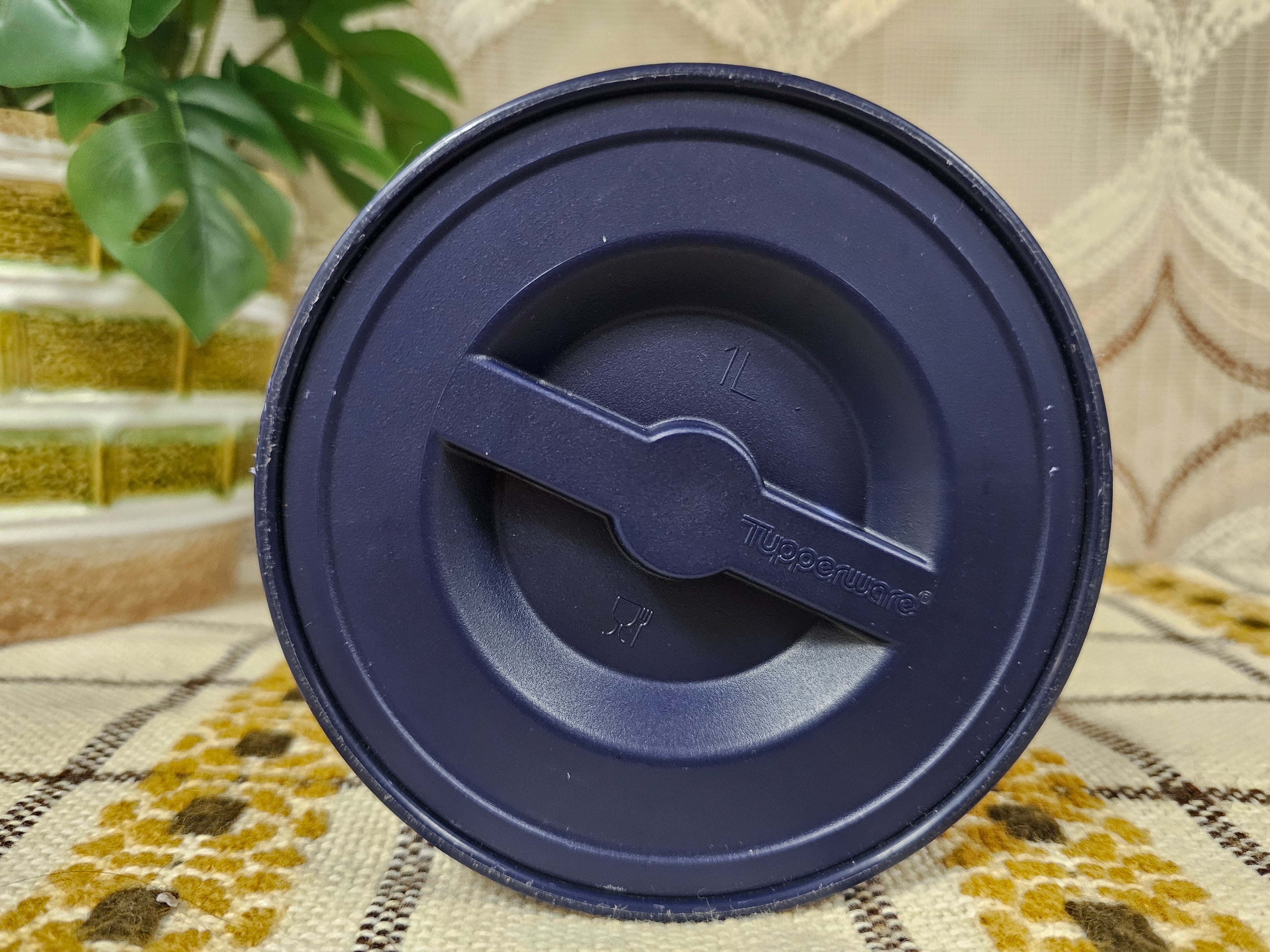 Tupperware thermoskan vintage – donkerblauw met wit