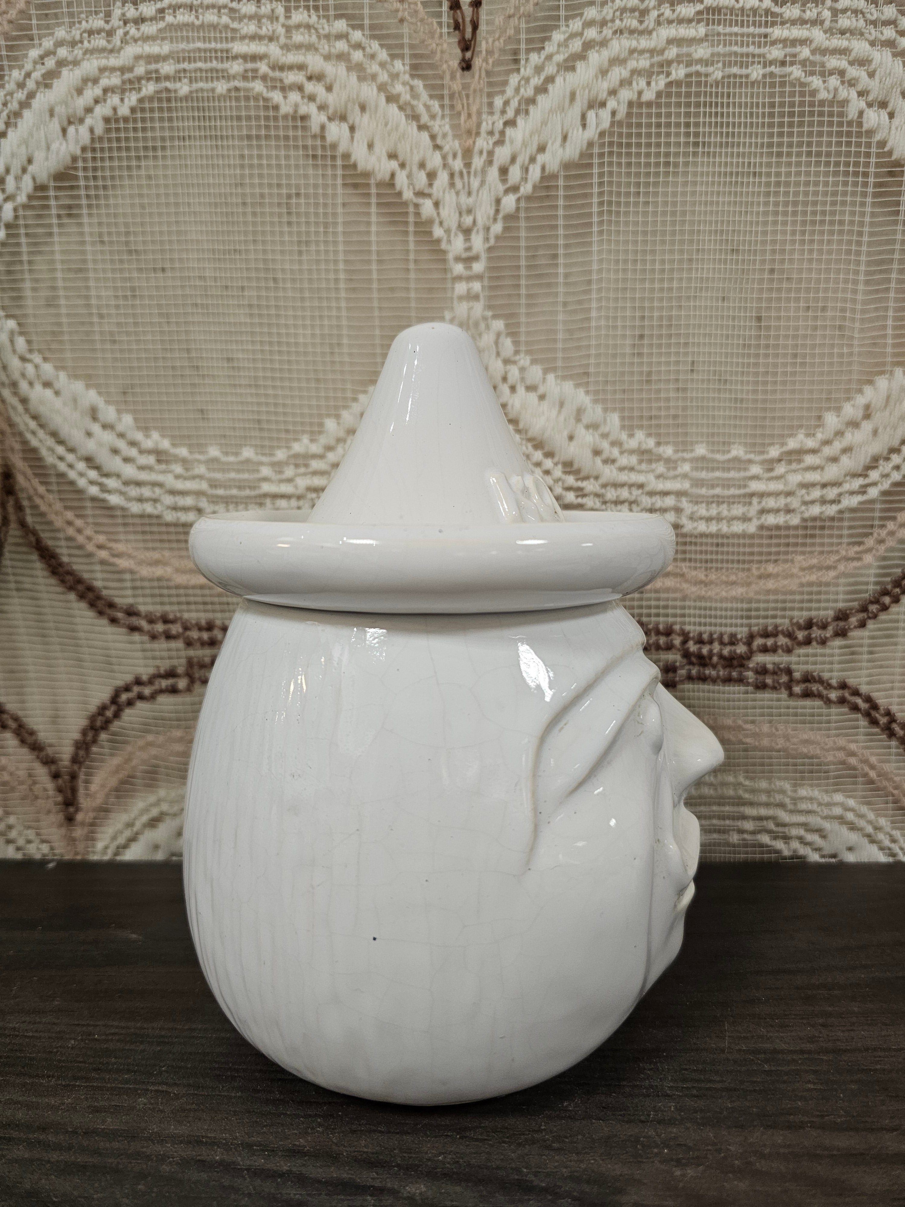 Vintage keramiek koffiepot met gezicht wit