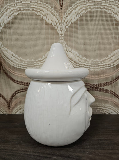 Vintage keramiek koffiepot met gezicht wit