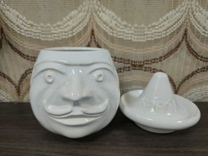 Vintage keramiek koffiepot met gezicht wit