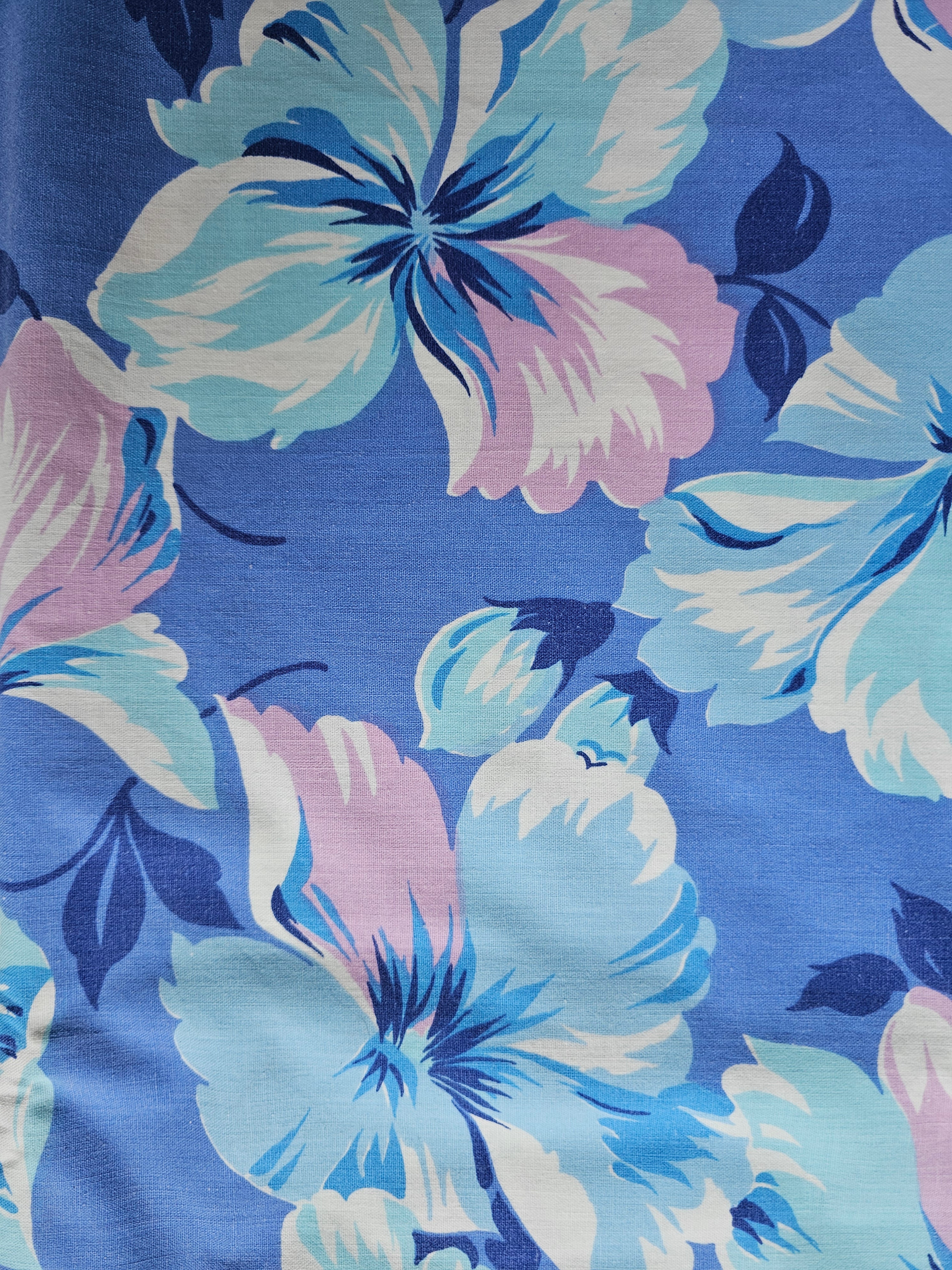 Vintage laken met bloemenprint blauw-paars 240x156 cm + sloop