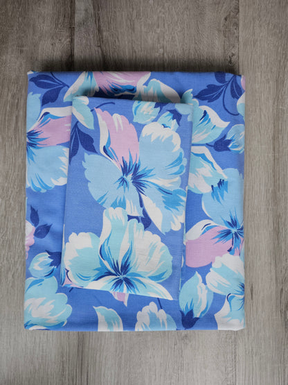 Vintage laken met bloemenprint blauw-paars 240x156 cm + sloop