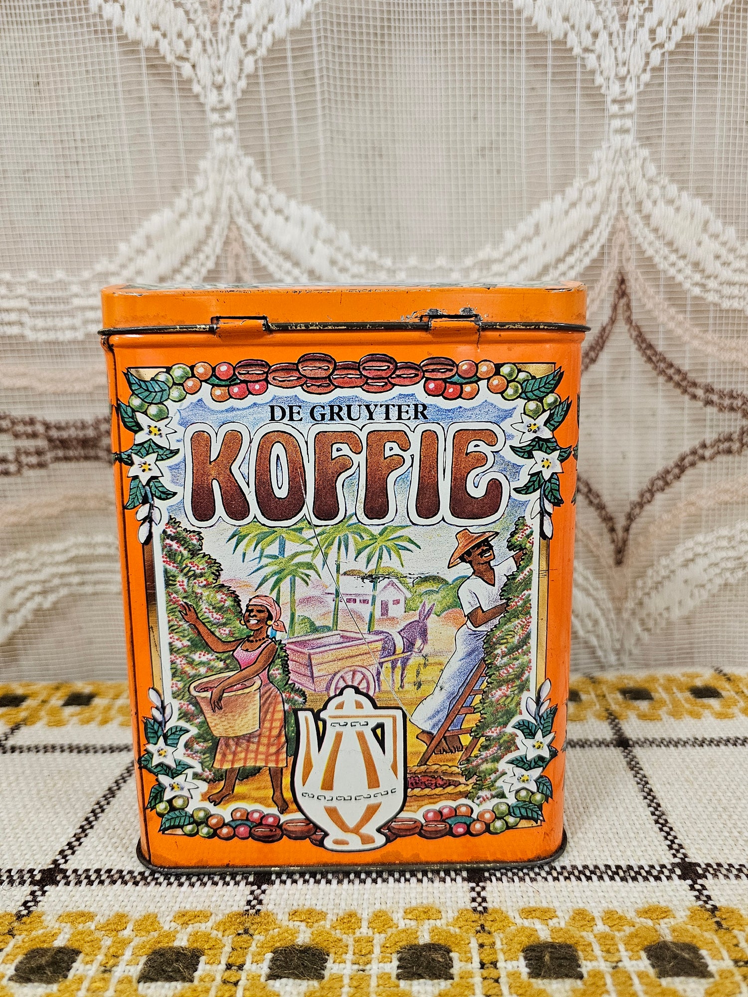 Vintage De Gruyter koffieblik oranje  2x 250 gram