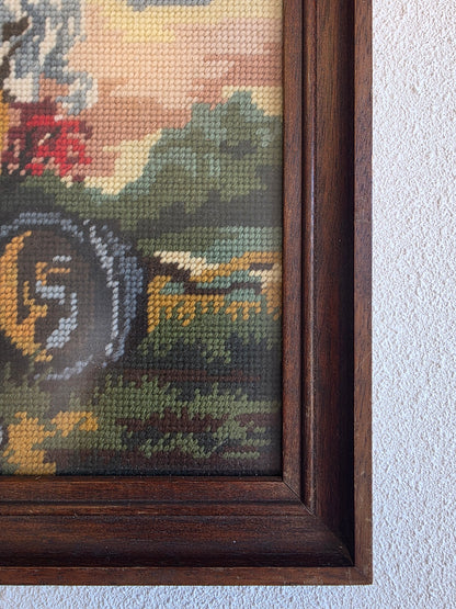 Vintage borduurwerk Master Simpson – jongen met hond in houten lijst