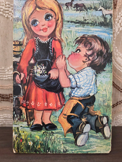 Pitzie wandplaatje kinderen illustratie jaren 70/80