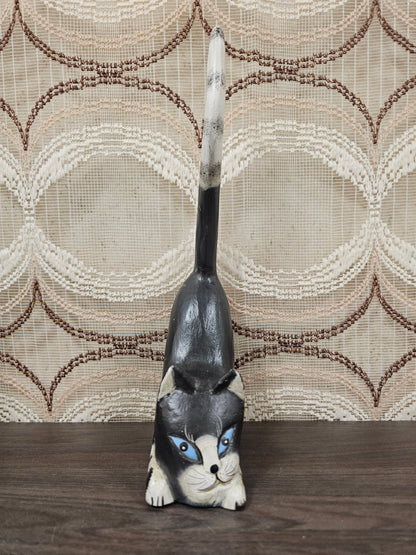 Handgesneden houten kattenbeeld zwart – 32,5 cm