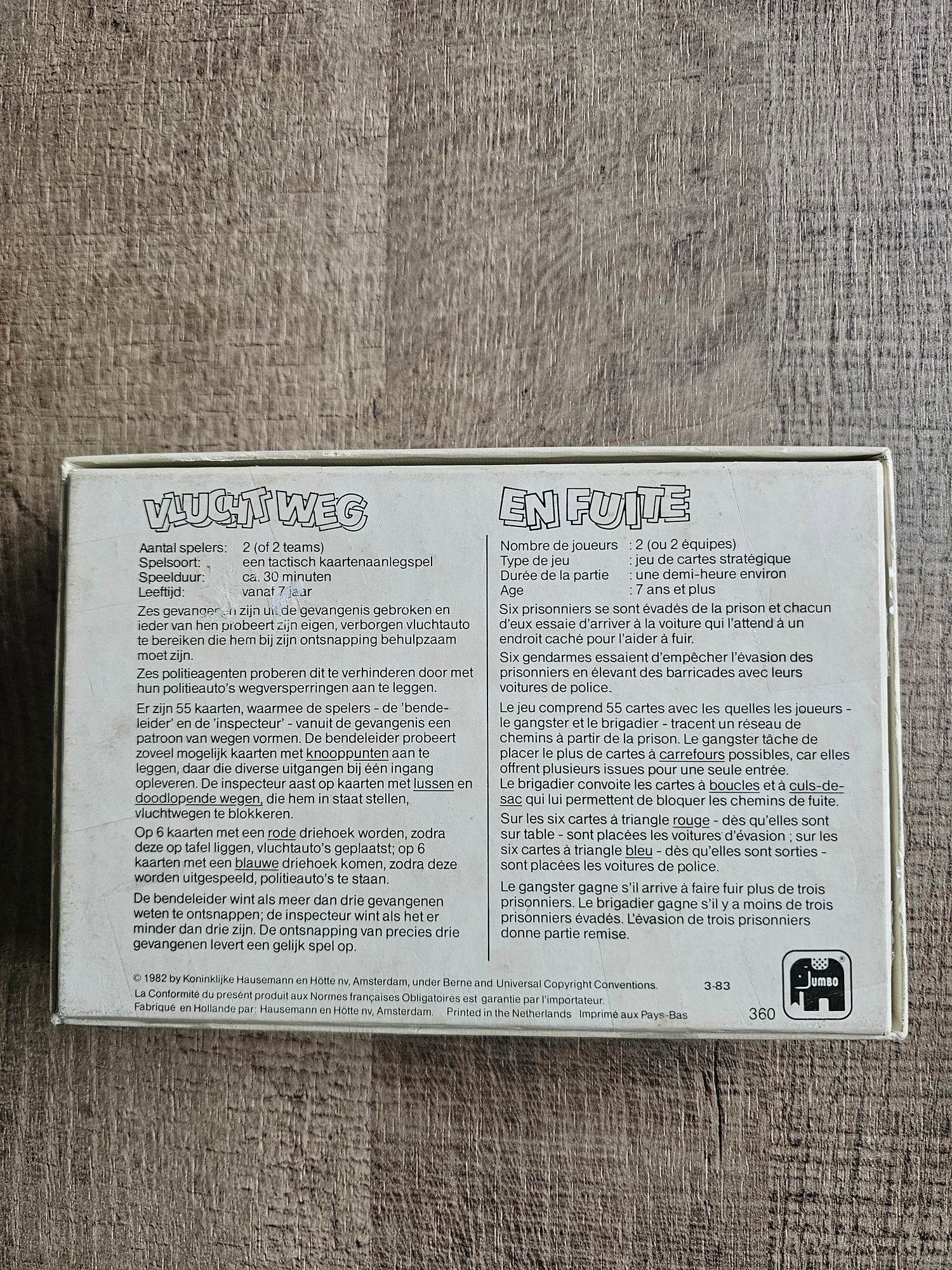 Vluchtweg kaartspel vintage  Jumbo 1982 tactisch spel